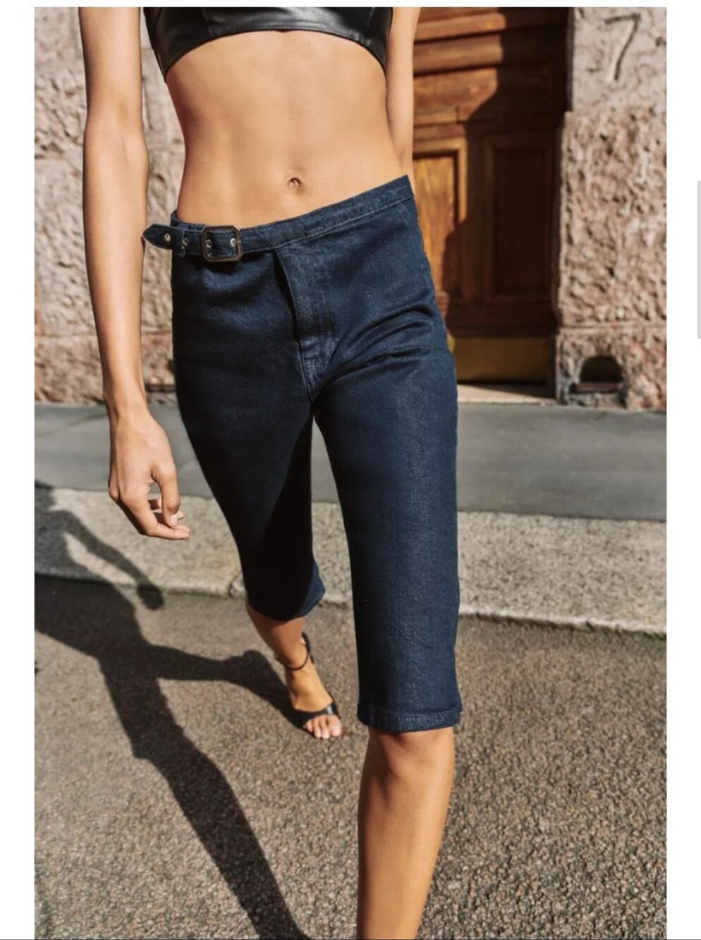 Zara Dark Blue Cropped Capri Jeans with Side Buckle